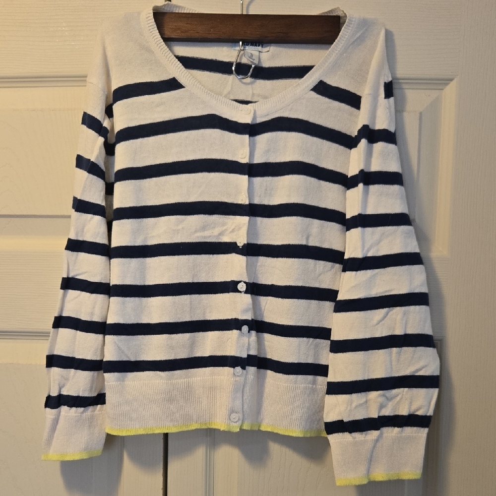 Striped Navy and White Women's Cropped Cardigan